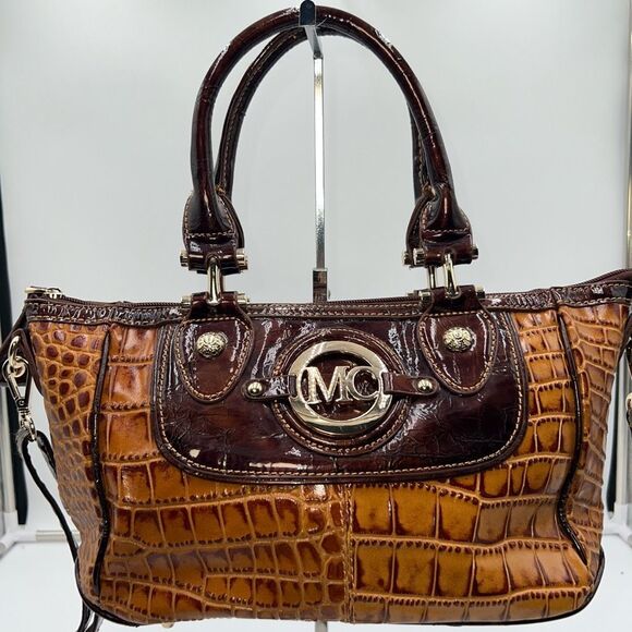 No Brand Handbags - Madi Claire Vintage Faux Reptile Embossed Two Way Bag with Marigold interior